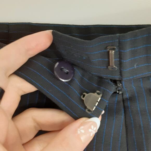 DonCaster Virgin Wool Suit Set Blue Pinstripe Blazer Straight Skirt Womens 12 - Picture 11 of 14